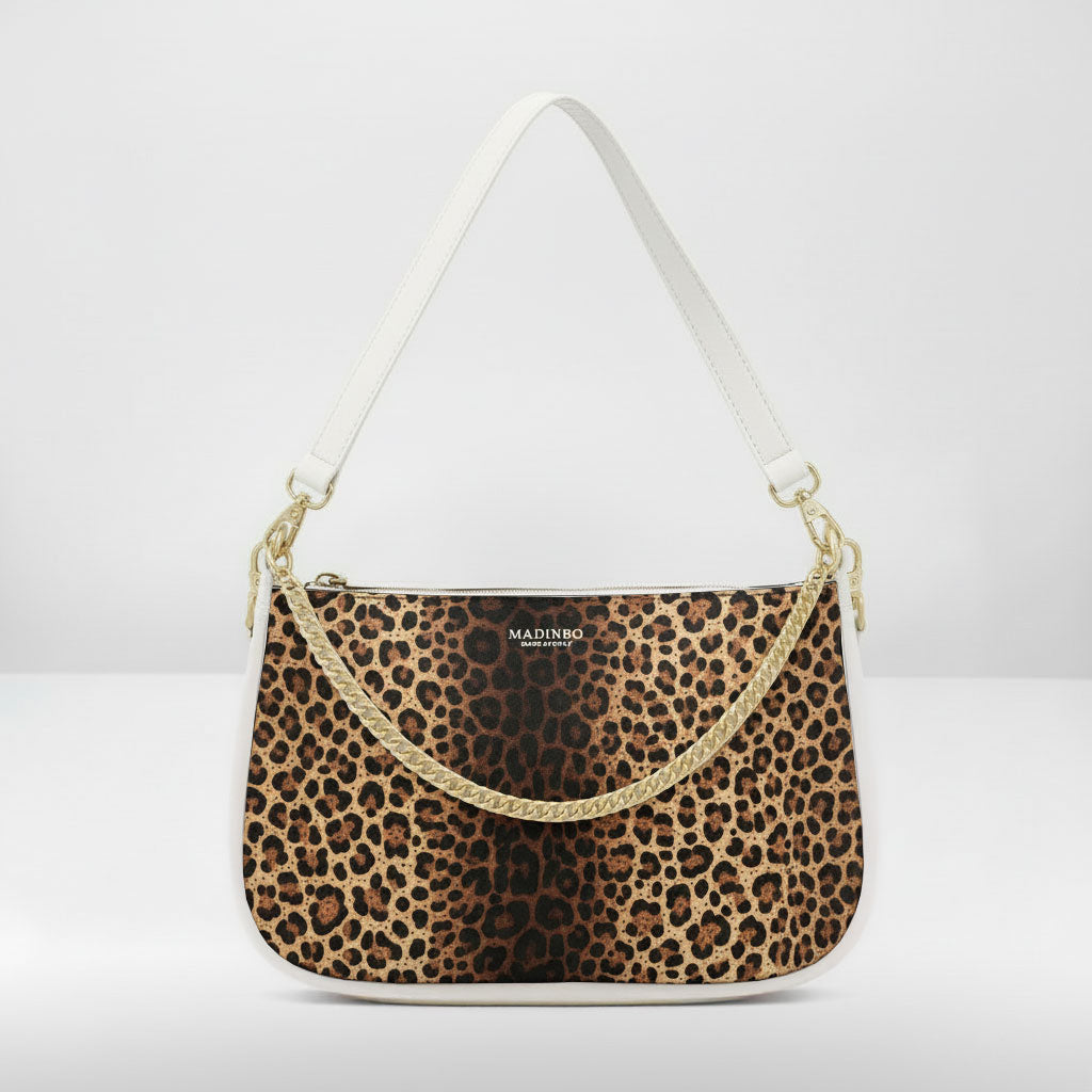 BORSA AQUA MADINBO BIANCA - MADE IN ITALY - LEOPARD
