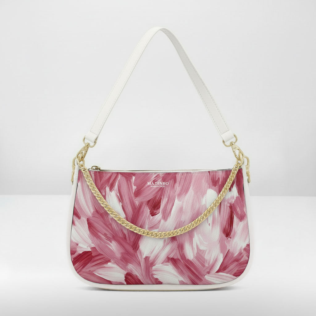 BORSA AQUA MADINBO BIANCA - MADE IN ITALY - PIUME BIANCHE E ROSA