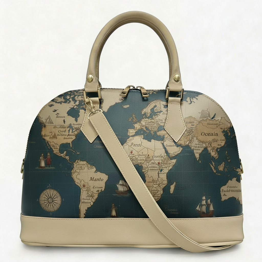 Borsa Alisya Madinbo - Made in Italy - CON GRAFICA MAPPAMONDO NERO