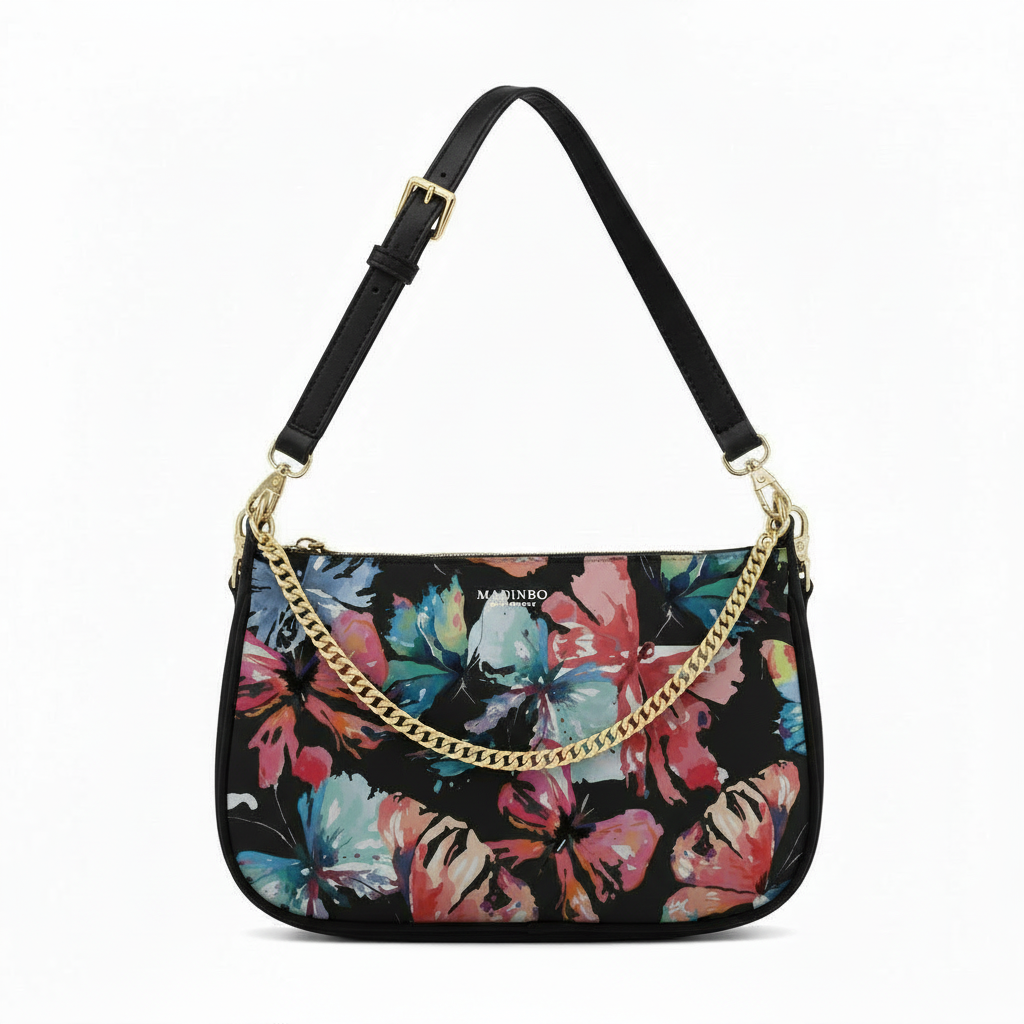 BORSA AQUA MADINBO - MADE IN ITALY - GRAFICA FARFALLE