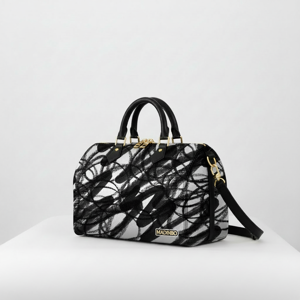 BAULETTO MADINBO - MADE IN ITALY  - CON STAMPA GRAFFITI BIANCHI E NERI