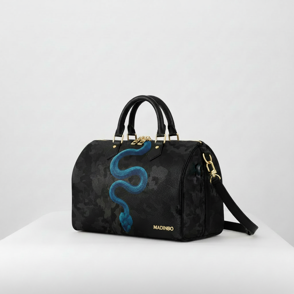 BAULETTO MADINBO - MADE IN ITALY  - CON STAMPA SERPENTE BLU E MIMETICO