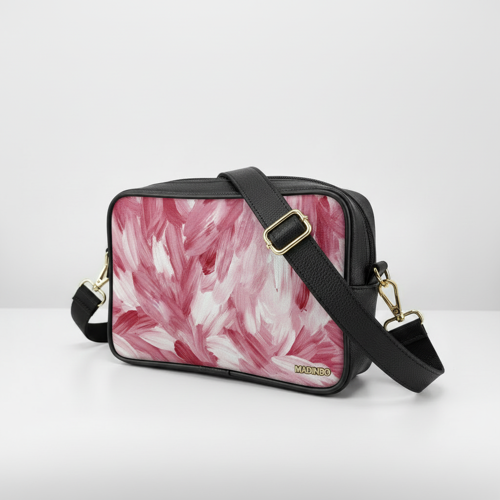 BORSA SOLE - MADE IN ITALY  - CON STAMPA PIUME ROSA